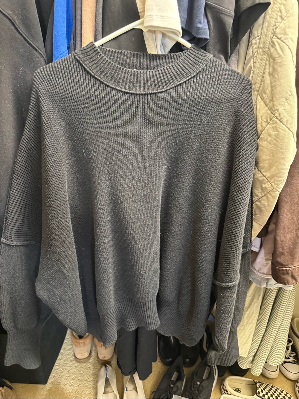 Free People Black Ribbed Crewneck Sweater